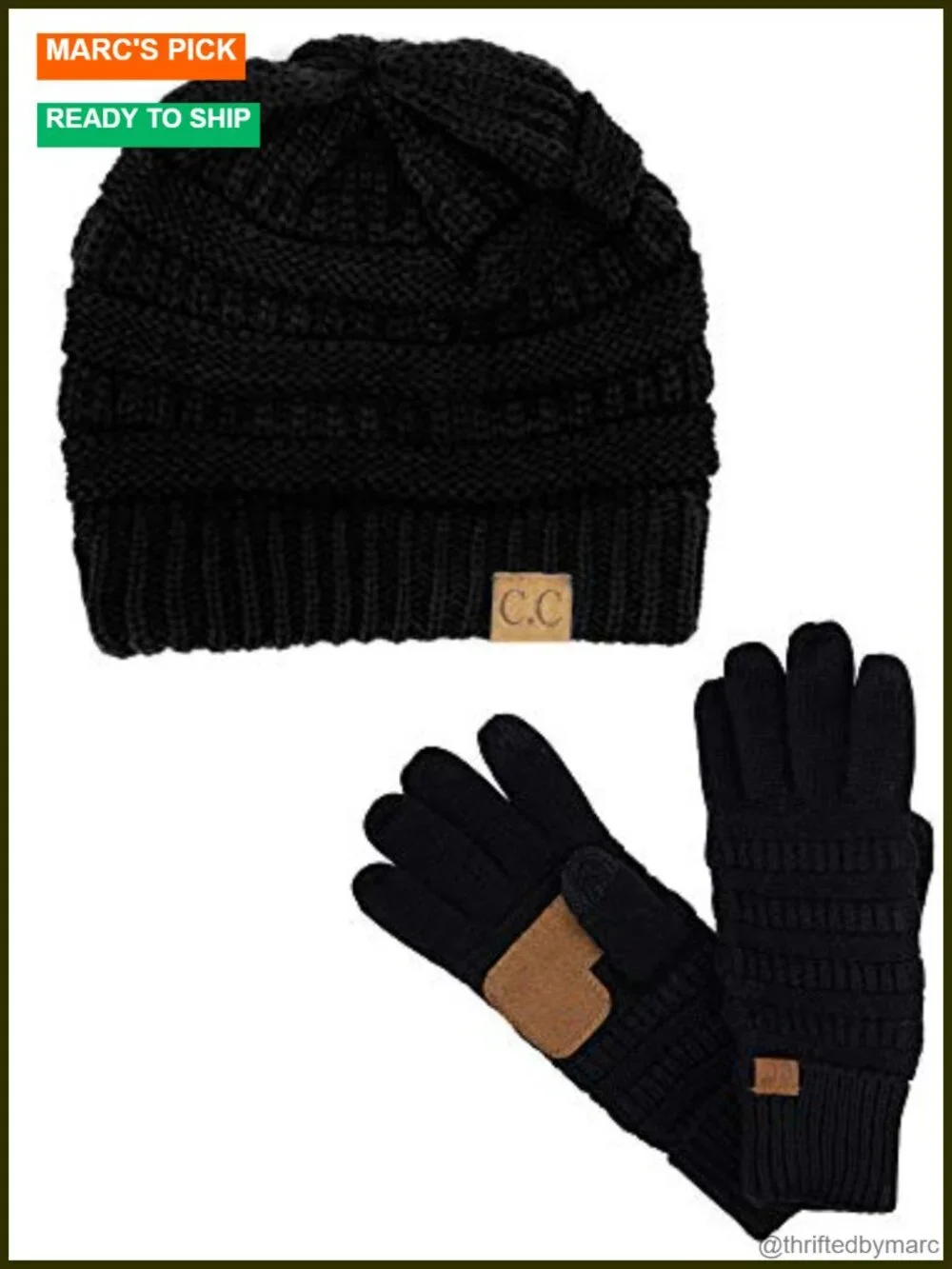 Cable Knit Beanie & Touchscreen Gloves 2pc Winter Set with Anti-Slip Grip